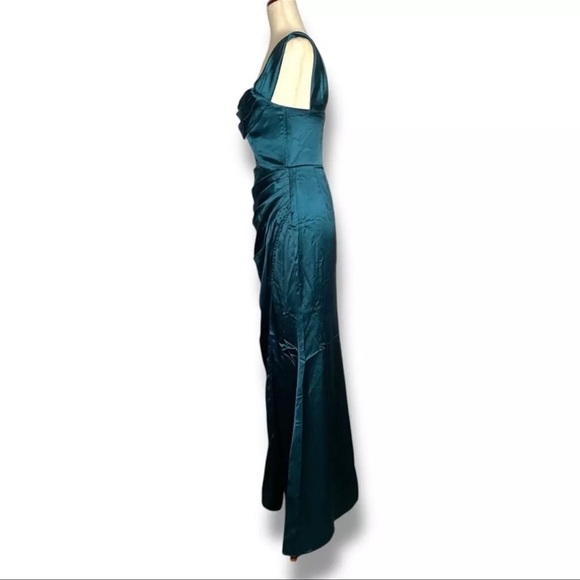 Lulu’s Dark Teal Stunning Arrival Draped Bust Off Shoulder Gown Size Medium - Picture 4 of 9